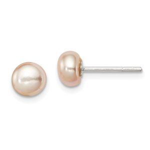 925 Sterling Silver Peach FW Cultured Pearl 5-6mm Button Earrings